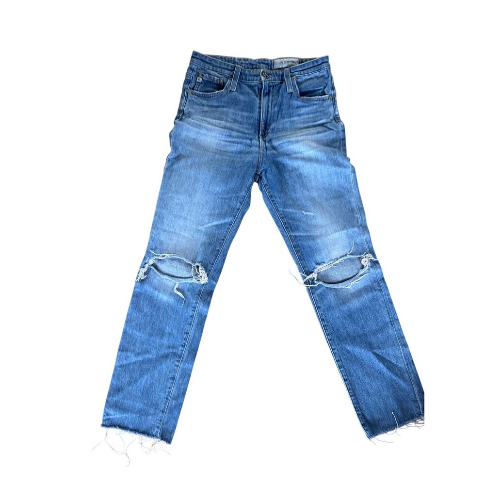 AG Adriano Goldschmied distressed knees denim blue jeans